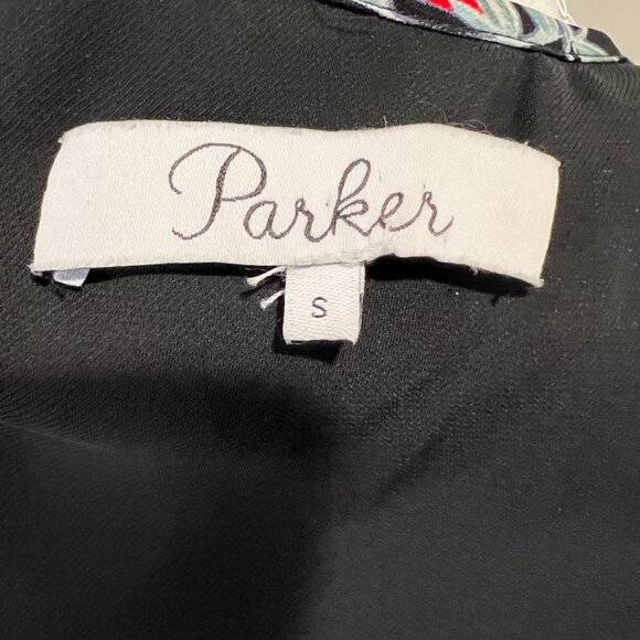 Parker Black Agave Floral Cold Shoulder Silk Mini Dress, Size Small - Picture 15 of 16